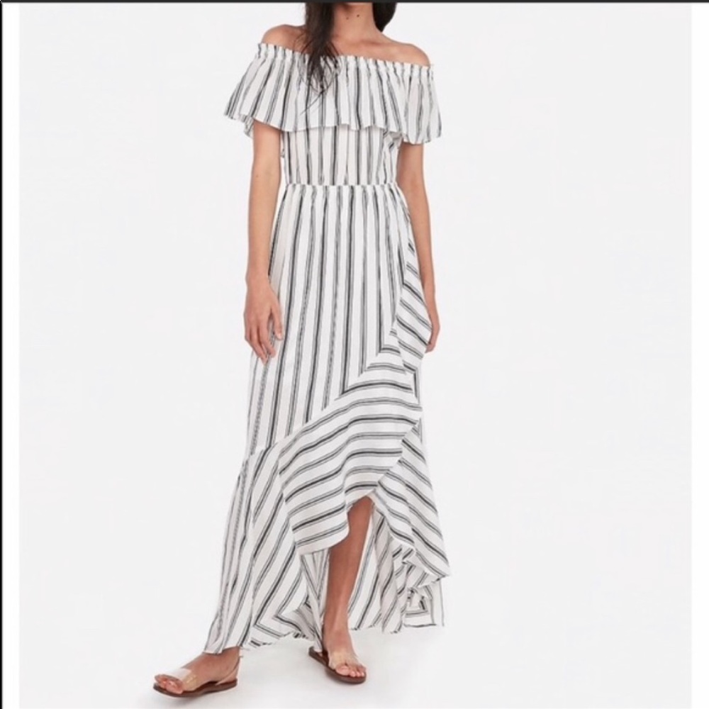 White and grey striped highlow dress! Size small!